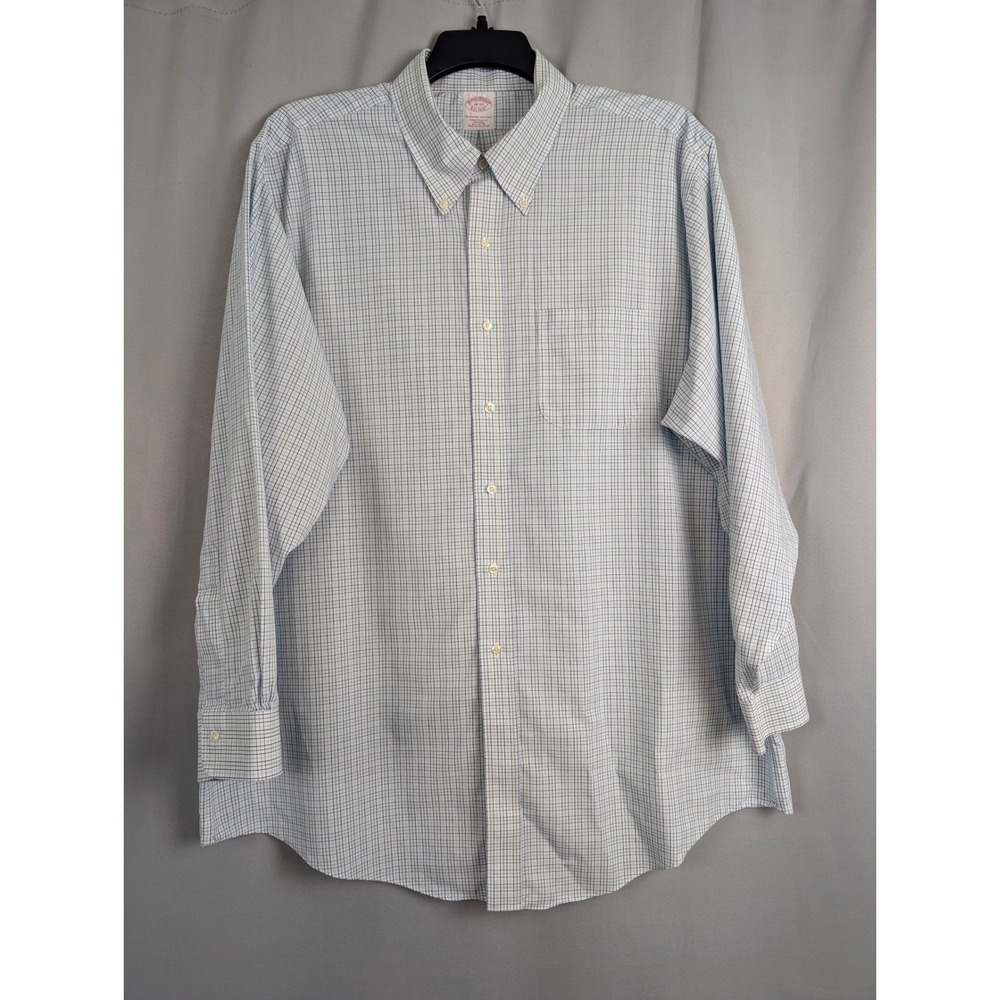 Brooks Brothers Button Down Shirt Mens 18-35 Blue Green Check Excellent